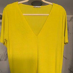Zara's Yellow V neck rayon blouse